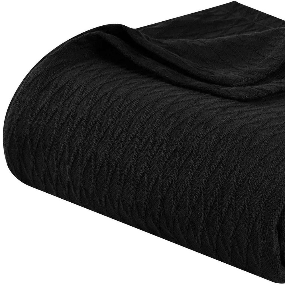 Twin Black Cotton Geometric Blanket