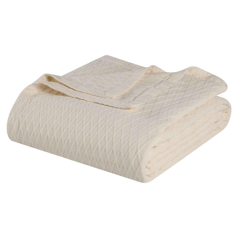 Twin Ivory Cotton Geometric Blanket