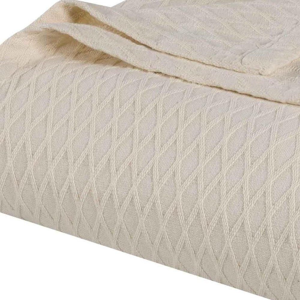 Twin Ivory Cotton Geometric Blanket