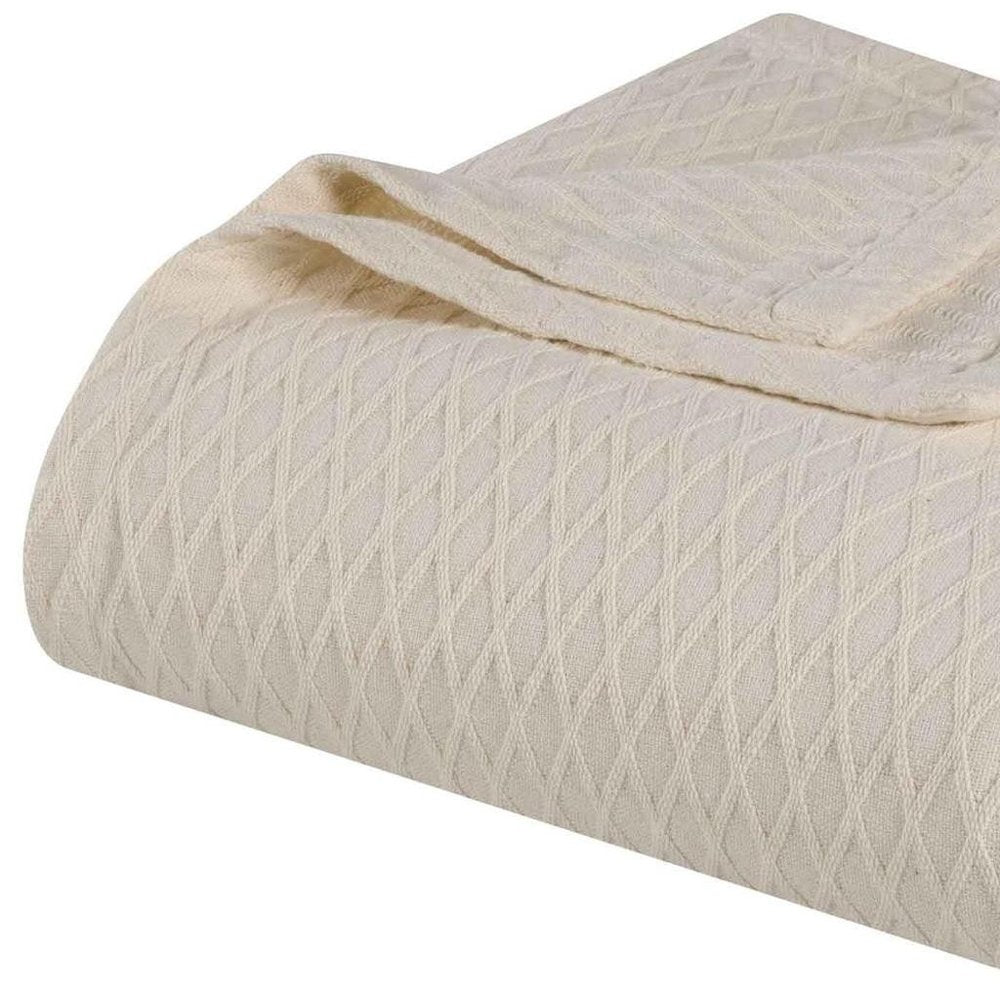 Twin Ivory Cotton Geometric Blanket