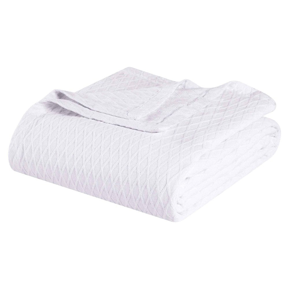 Twin White Cotton Geometric Blanket