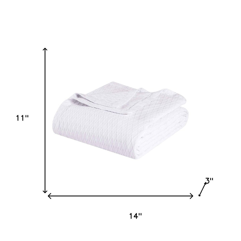 Twin White Cotton Geometric Blanket on a white background