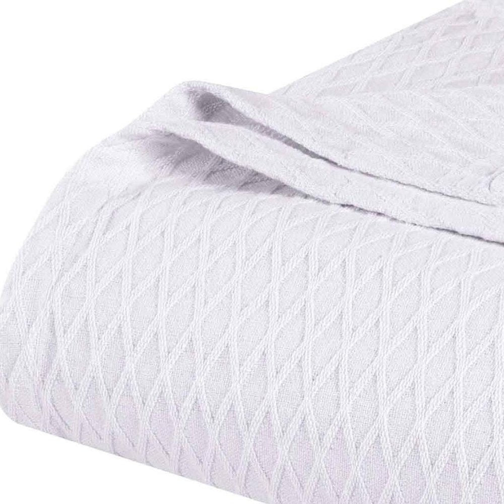Twin White Cotton Geometric Blanket
