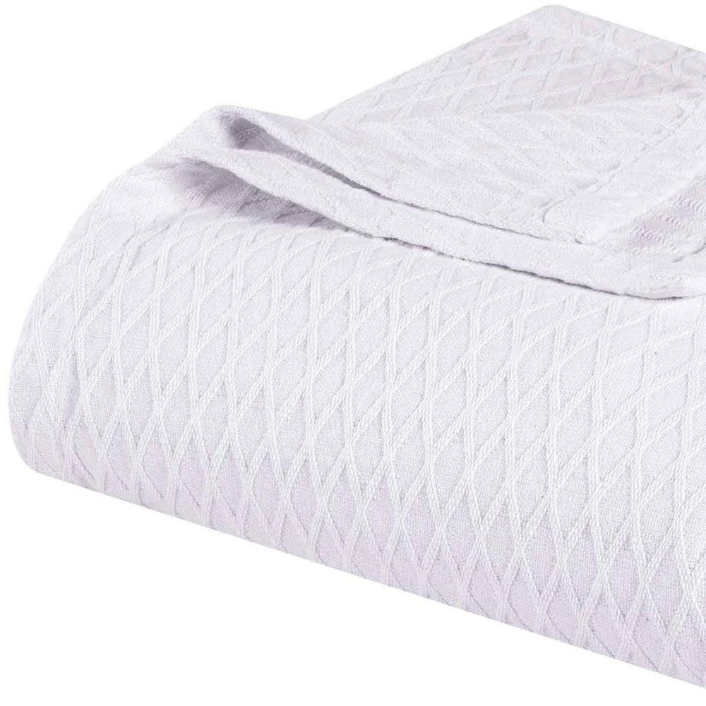 Twin White Cotton Geometric Blanket