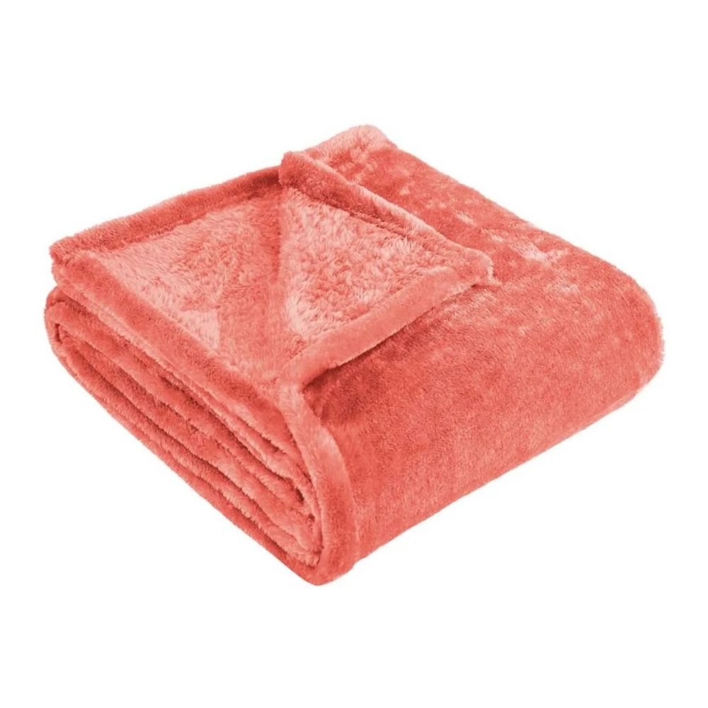 Twin Coral Fleece Plush Blanket on a white background