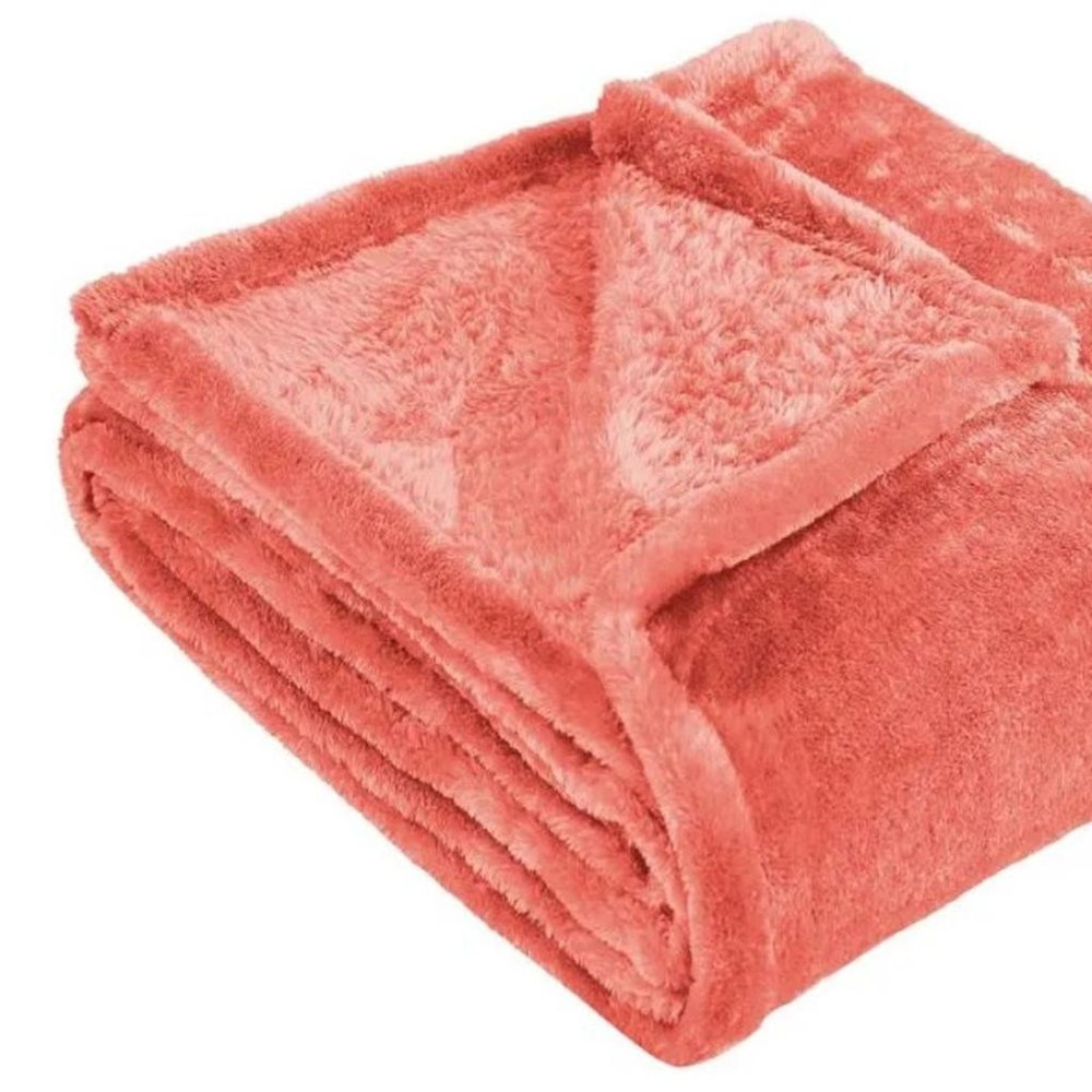 Twin Coral Fleece Plush Blanket on a white background