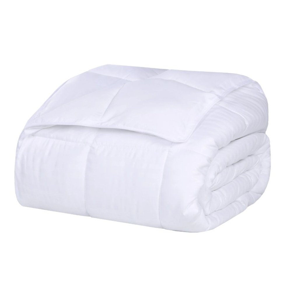 Twin White Cotton Striped Blanket on a white background