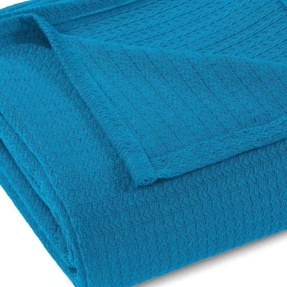 Twin Azure Cotton Waffle Weave Blanket