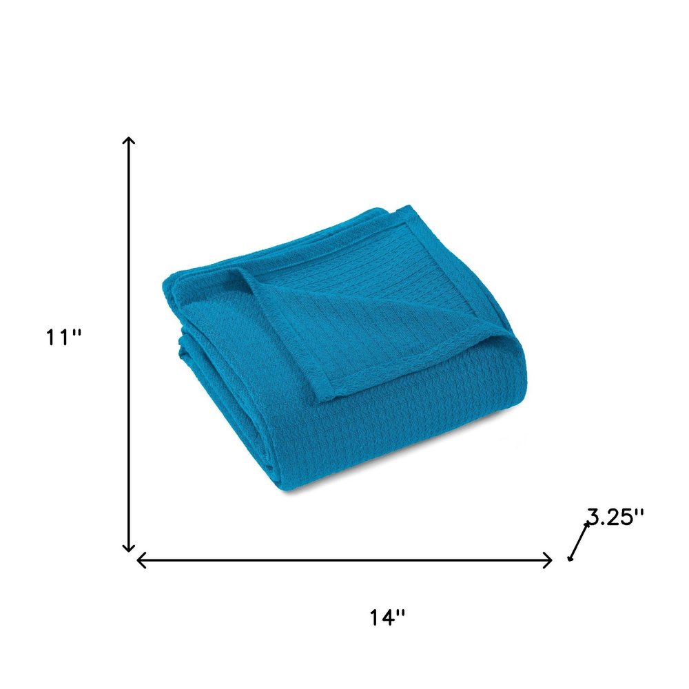 Twin Azure Cotton Waffle Weave Blanket