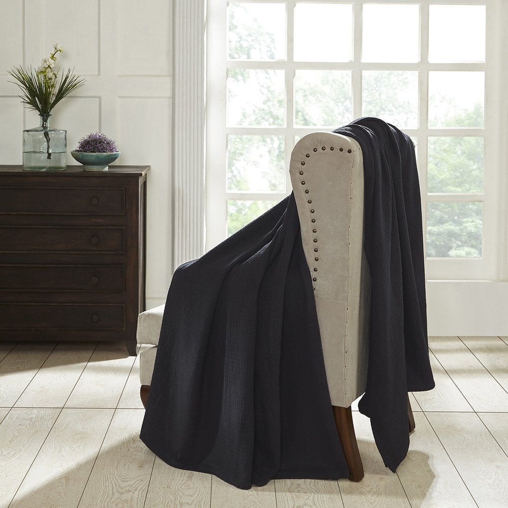 Twin Black Cotton Waffle Weave Blanket