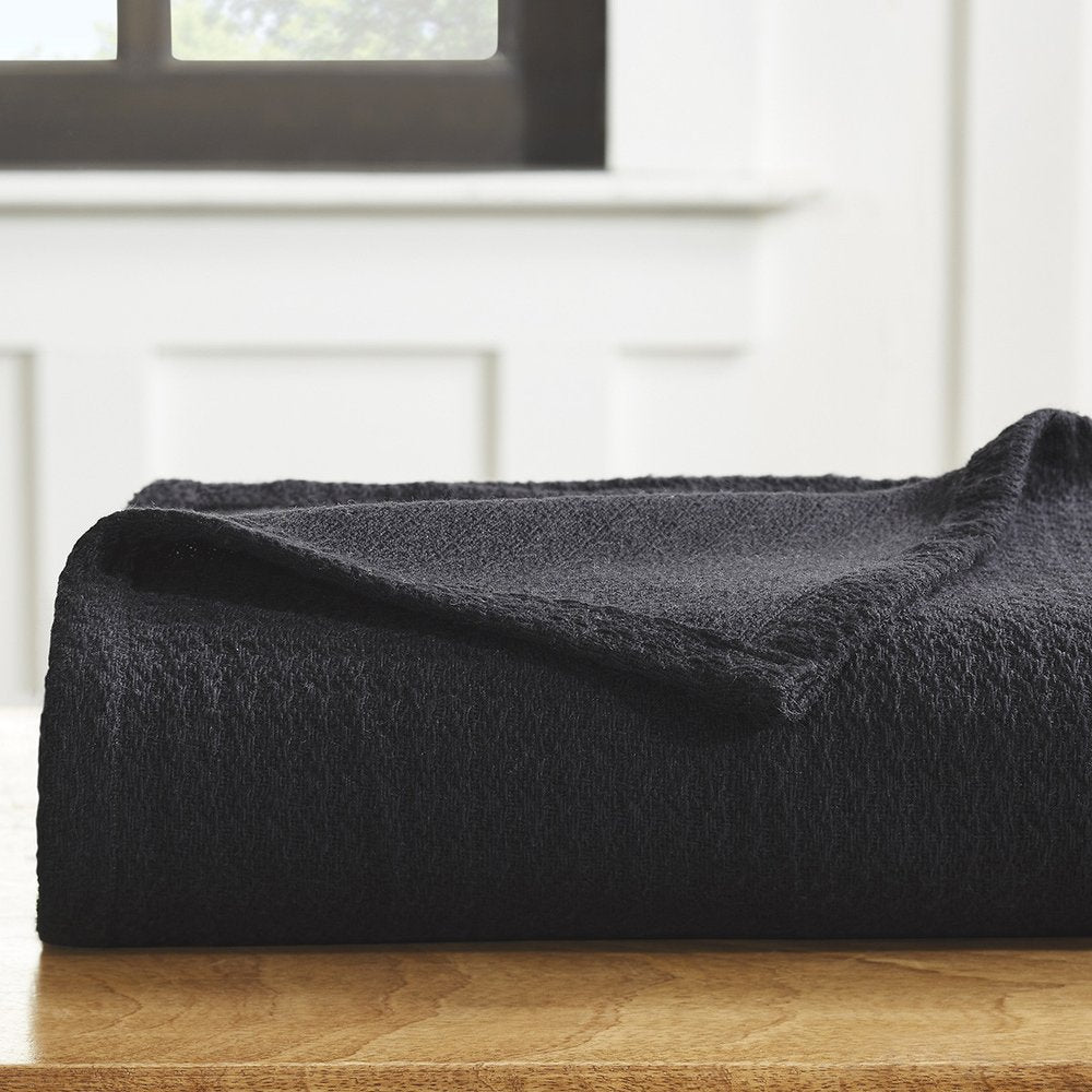 Twin Black Cotton Waffle Weave Blanket