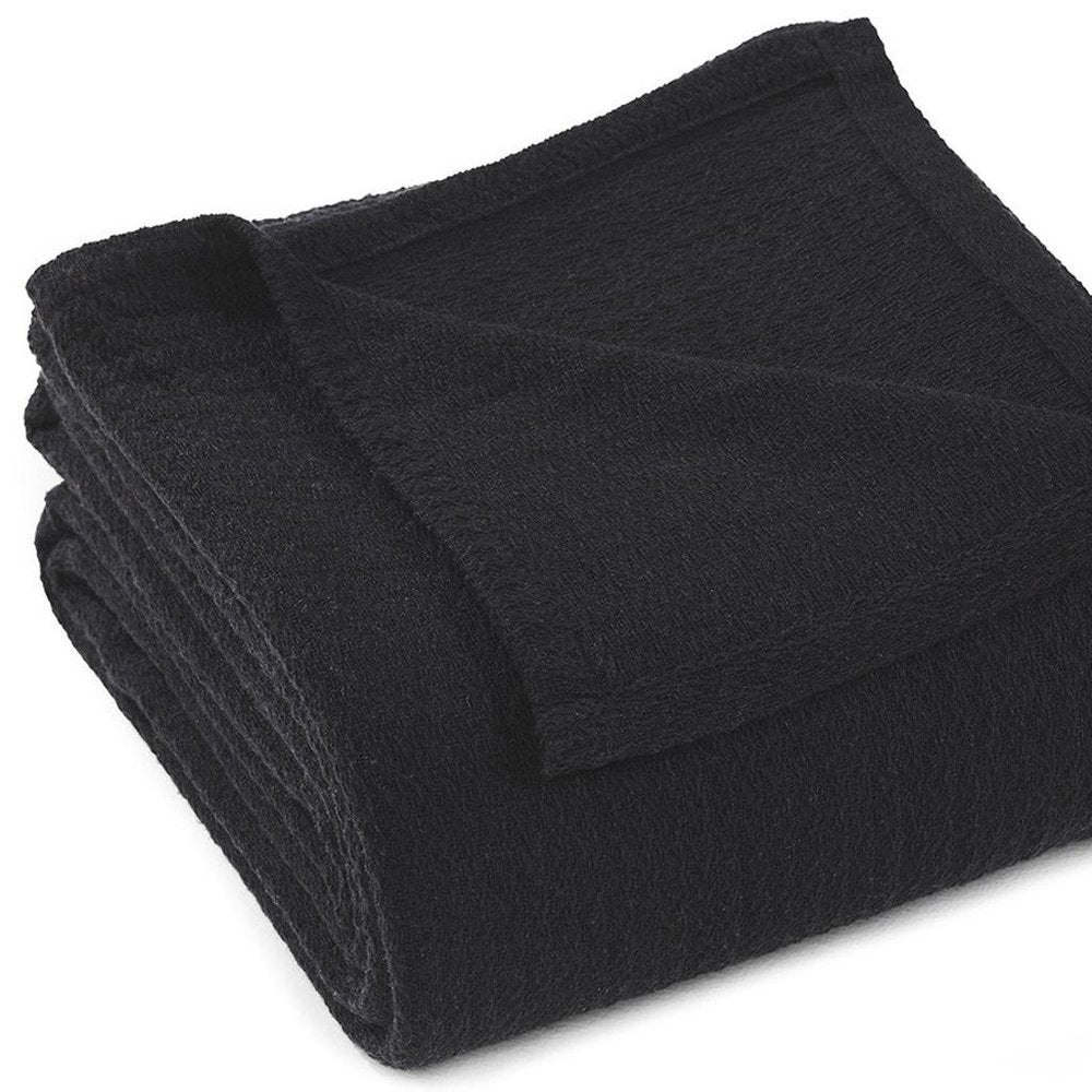 Twin Black Cotton Waffle Weave Blanket on a white background