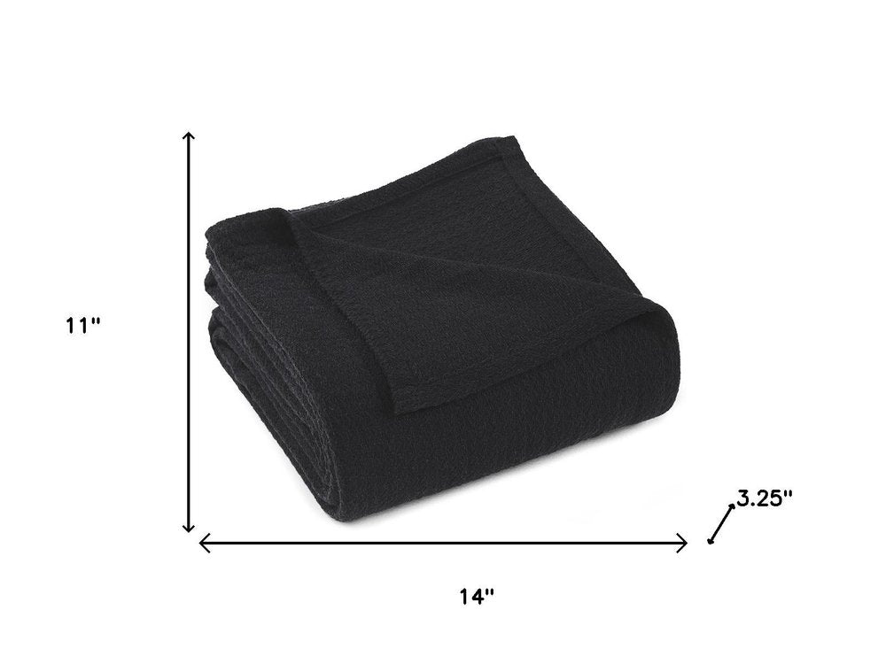 Twin Black Cotton Waffle Weave Blanket on a white background