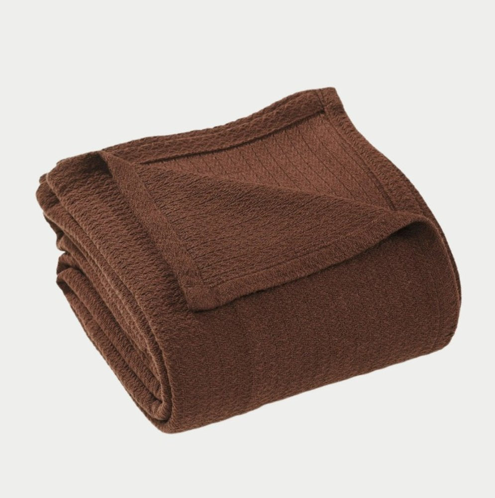 Twin Chocolate Cotton Waffle Weave Blanket on a white background