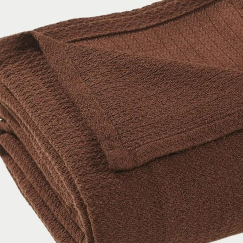 Twin Chocolate Cotton Waffle Weave Blanket close-up detail