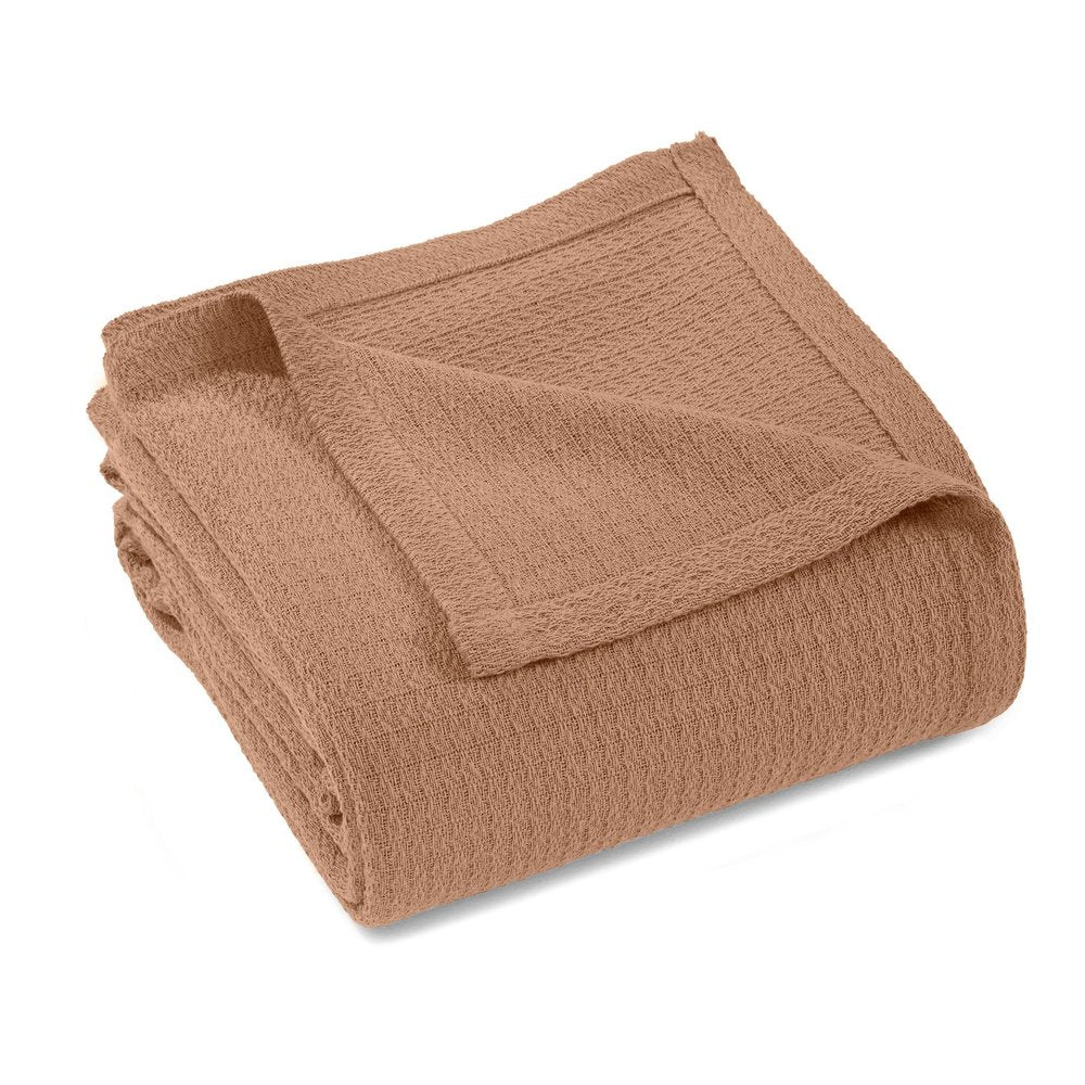 Twin Camel Cotton Waffle Weave Blanket on a white background