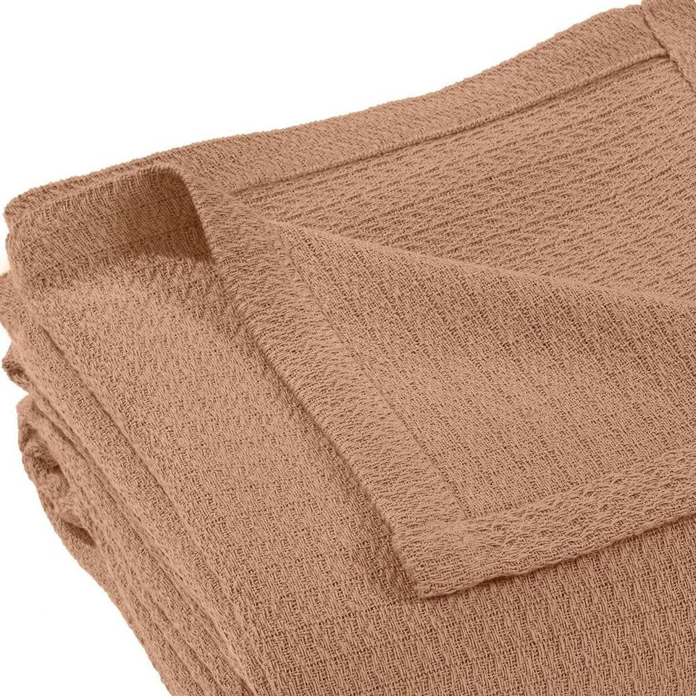 Twin Camel Cotton Waffle Weave Blanket