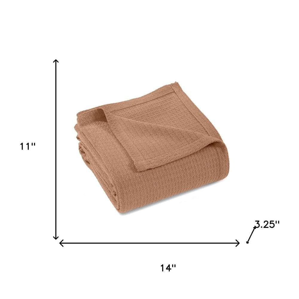 Twin Camel Cotton Waffle Weave Blanket on a white background