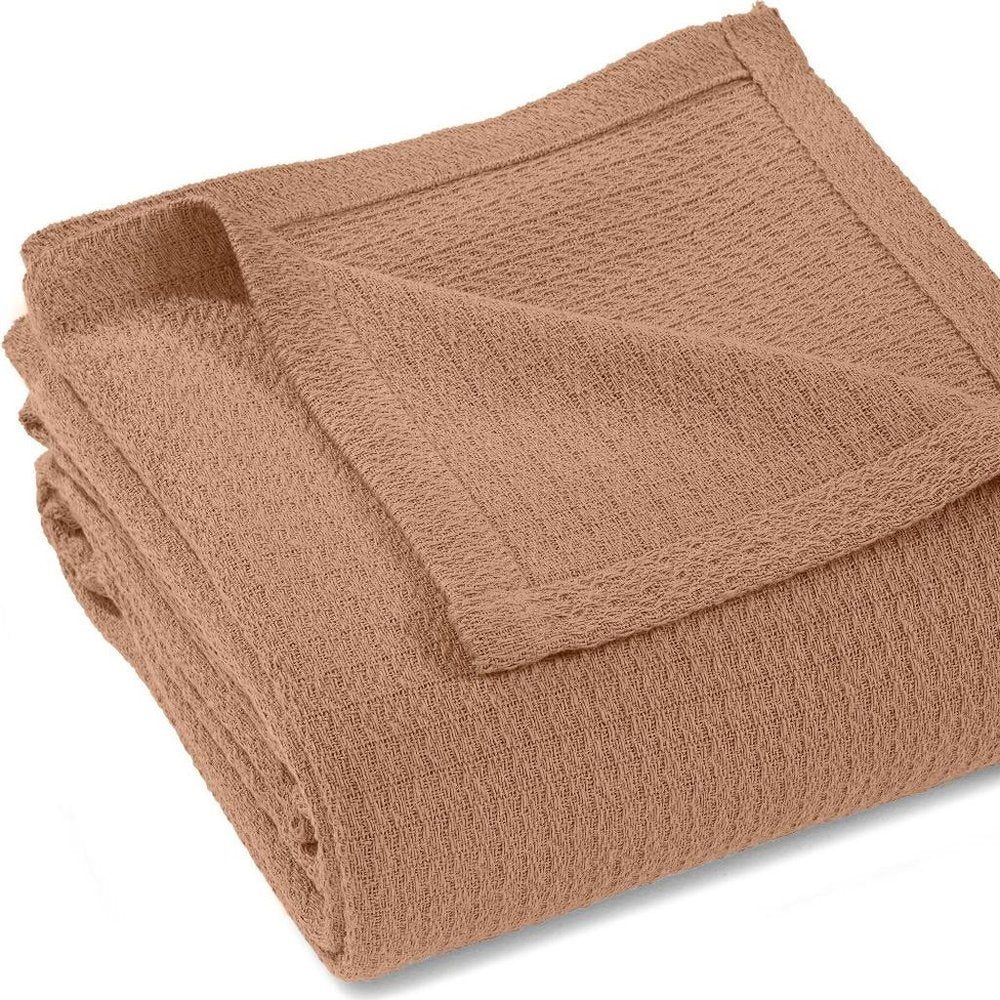 Twin Camel Cotton Waffle Weave Blanket