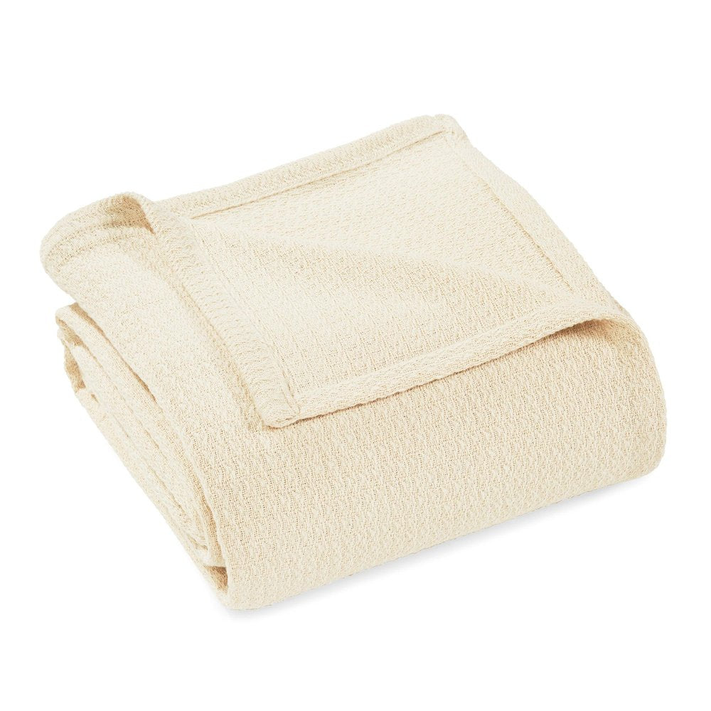 Twin Ivory Cotton Waffle Weave Blanket on a white background