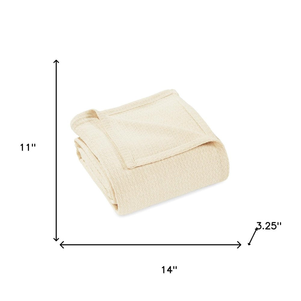 Twin Ivory Cotton Waffle Weave Blanket on a white background