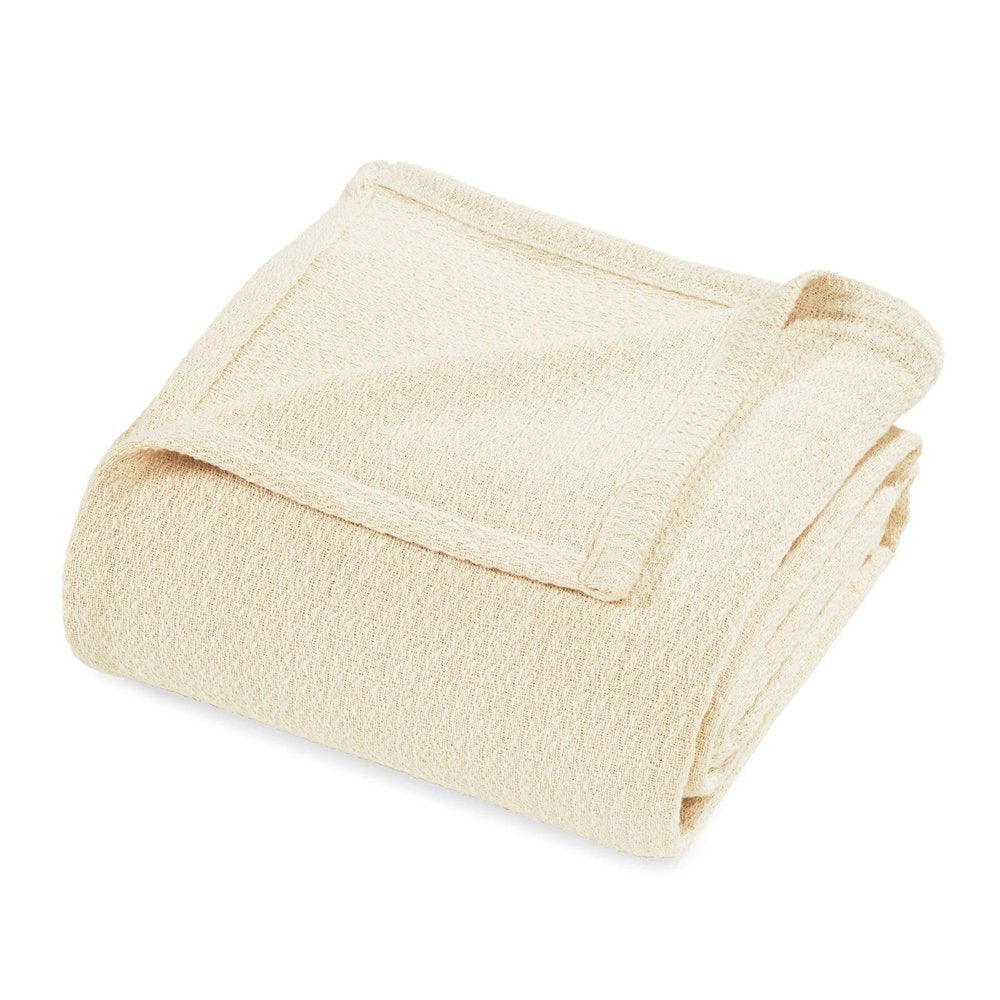 Twin Ivory Cotton Waffle Weave Blanket on a white background
