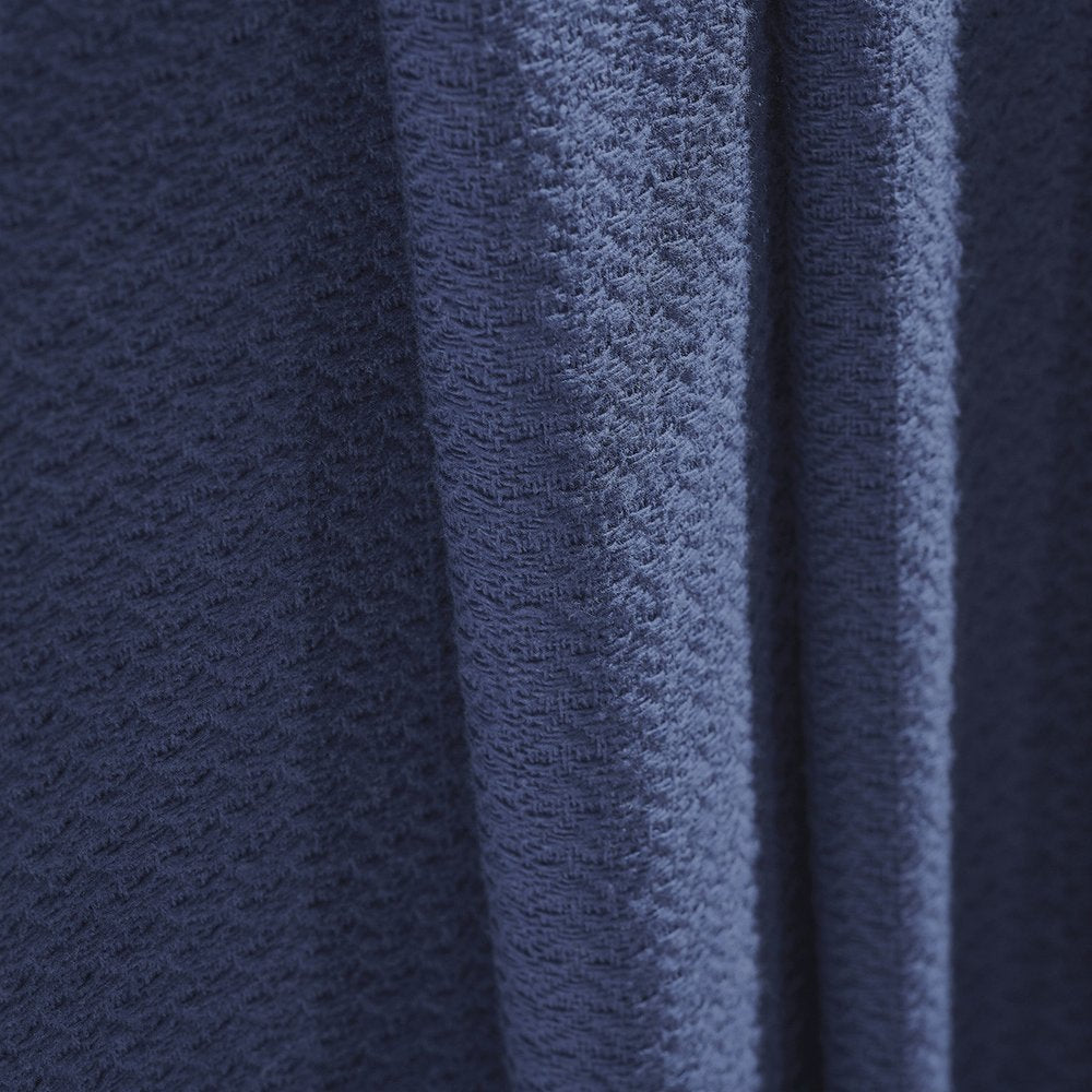 Twin Navy Blue Cotton Waffle Weave Blanket close-up detail