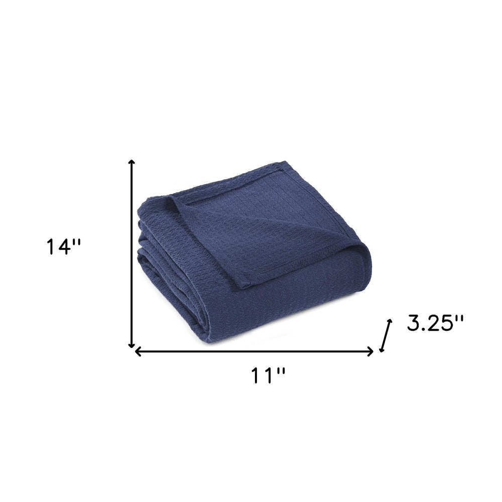 Twin Navy Blue Cotton Waffle Weave Blanket on a white background