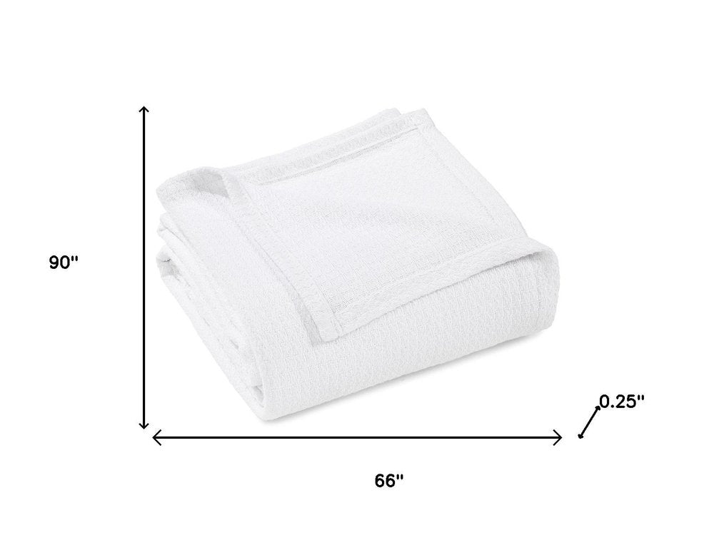 Twin White Cotton Waffle Weave Blanket on a white background