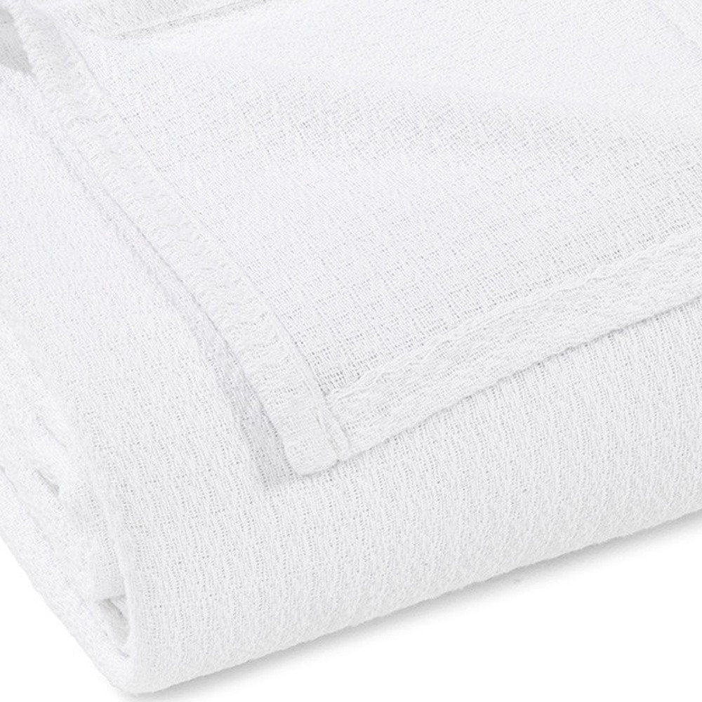 Twin White Cotton Waffle Weave Blanket on a white background