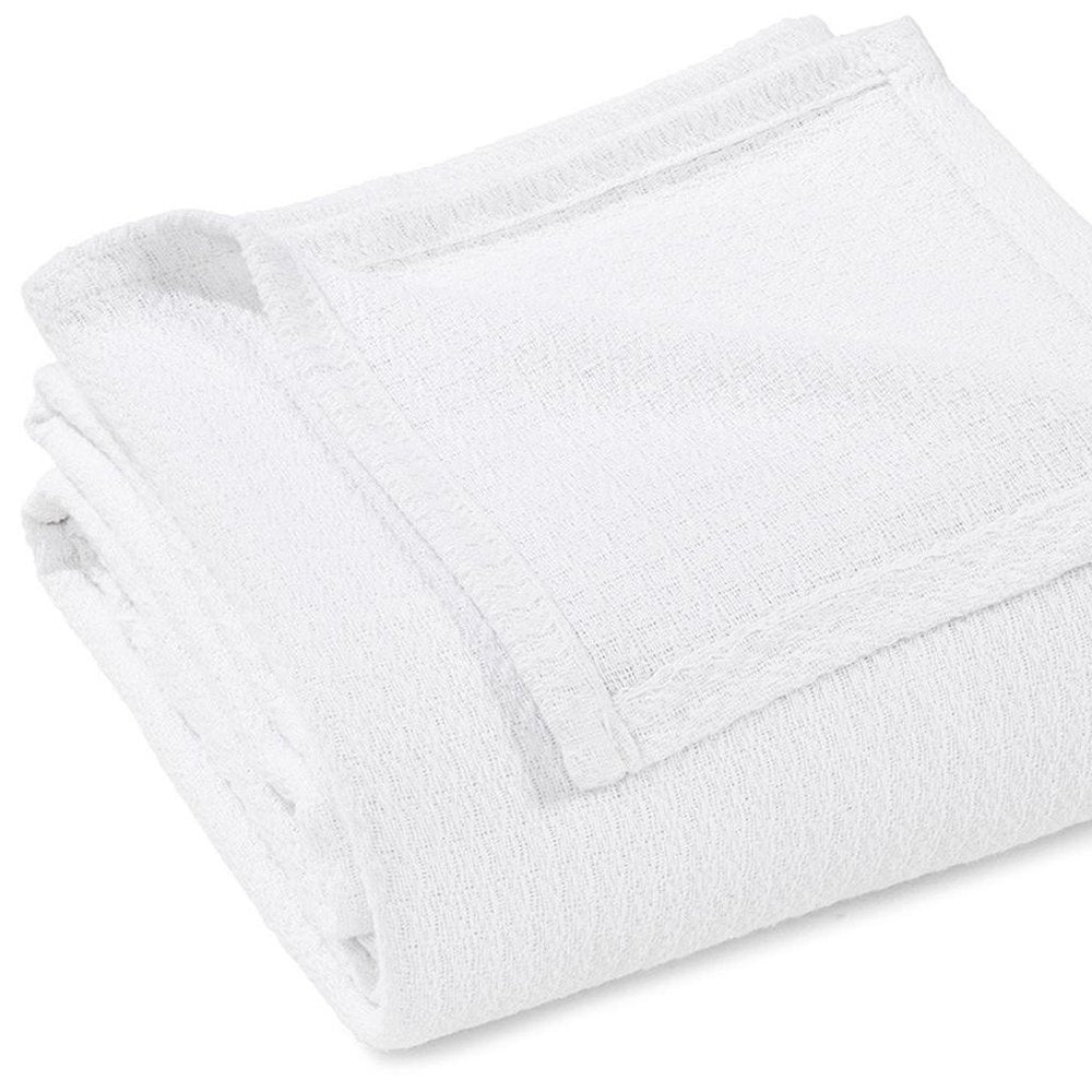 Twin White Cotton Waffle Weave Blanket on a white background