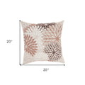 20" Brown Beige and Ivory Floral Indoor Outdoor Throw Pillow. Outdoor pillow isolated on a plain white background, showing a ivory fabric surface.