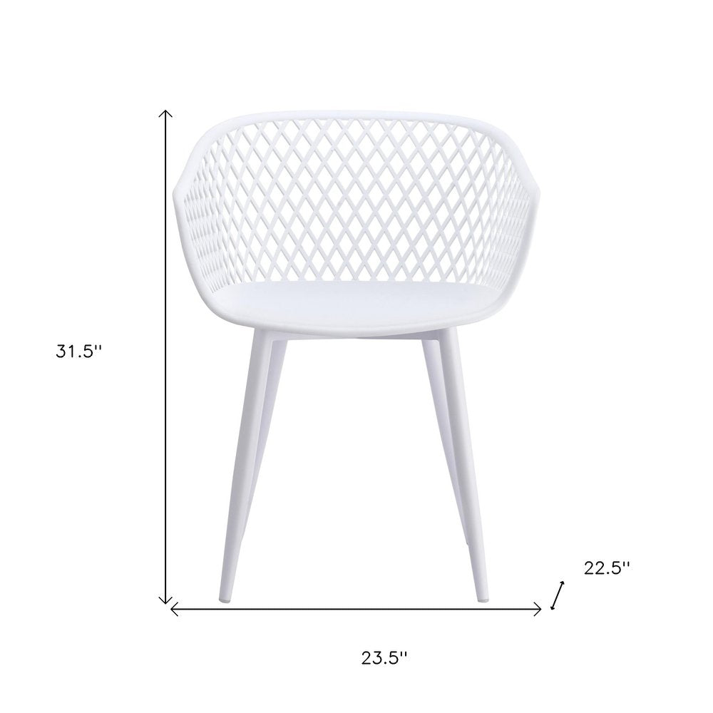 Set of Two White Heavy Duty Plastic Outdoor Stacking Dining Chairs - 31.50" H x 23.50" W x 22.50" D