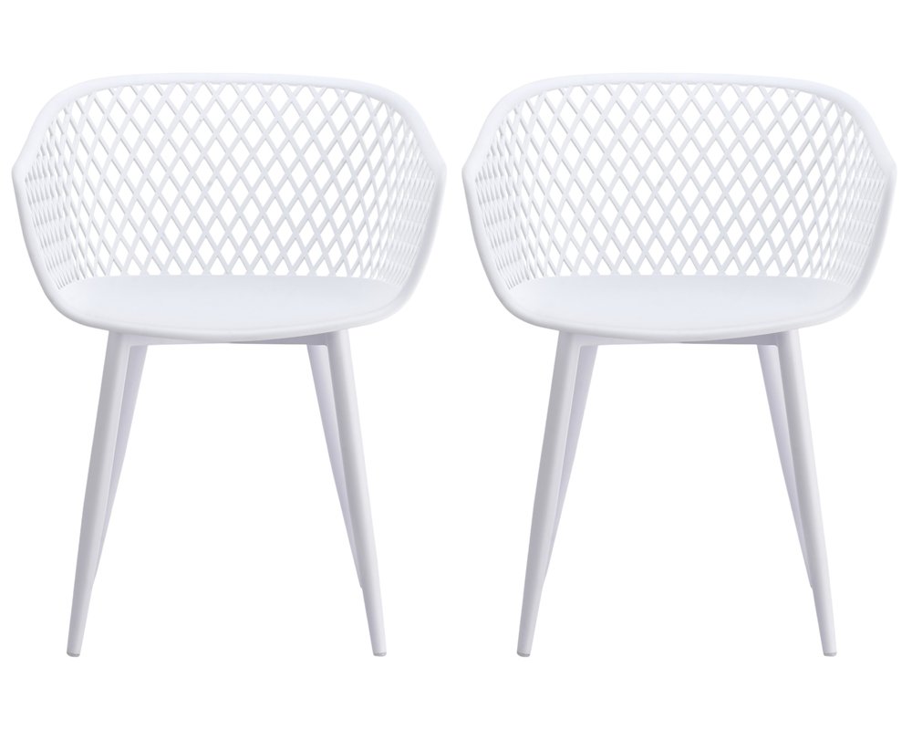 Set of Two Blue Heavy Duty Plastic Outdoor Stacking Dining Chairs on a white background