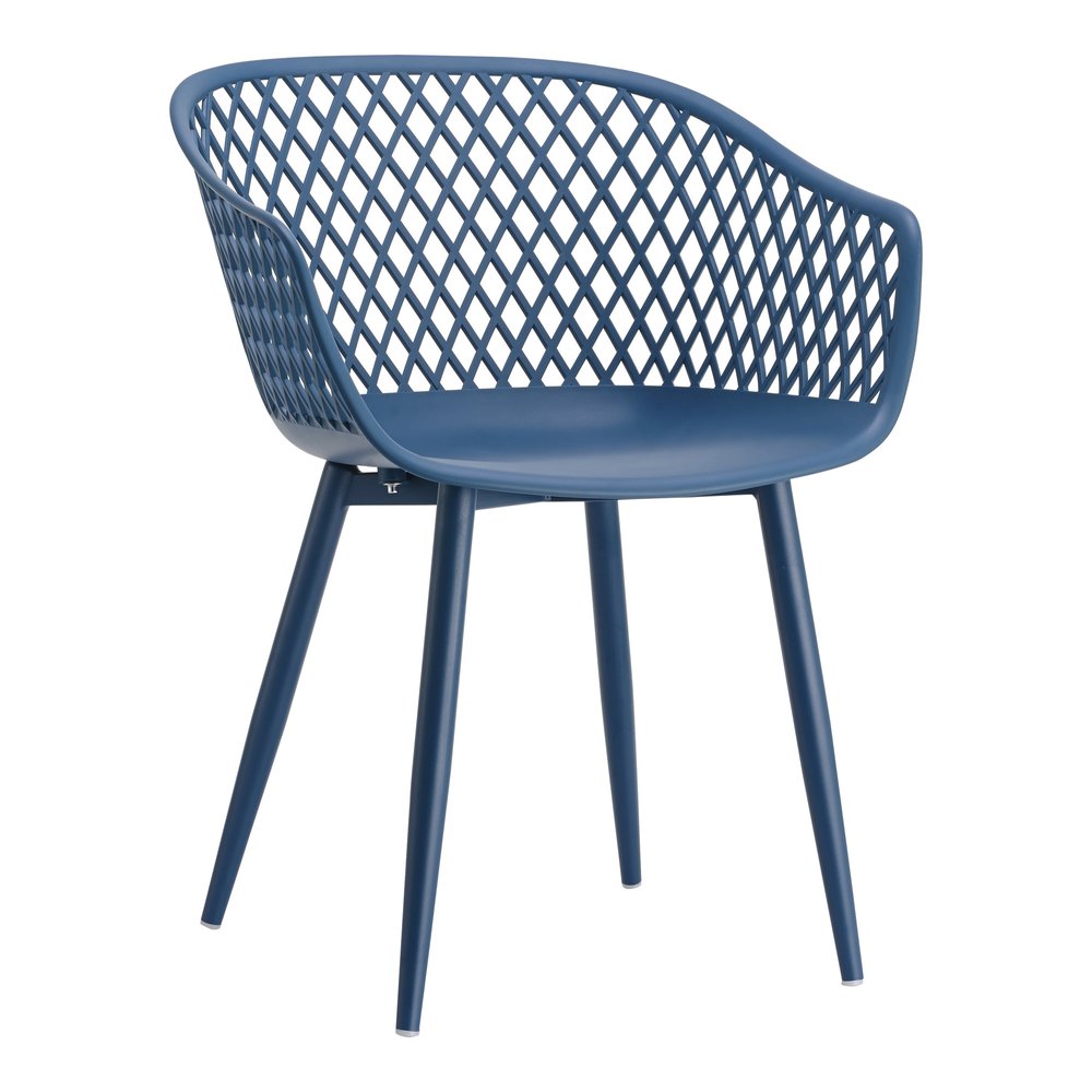 Set of Two Blue Heavy Duty Plastic Outdoor Stacking Dining Chairs on a white background