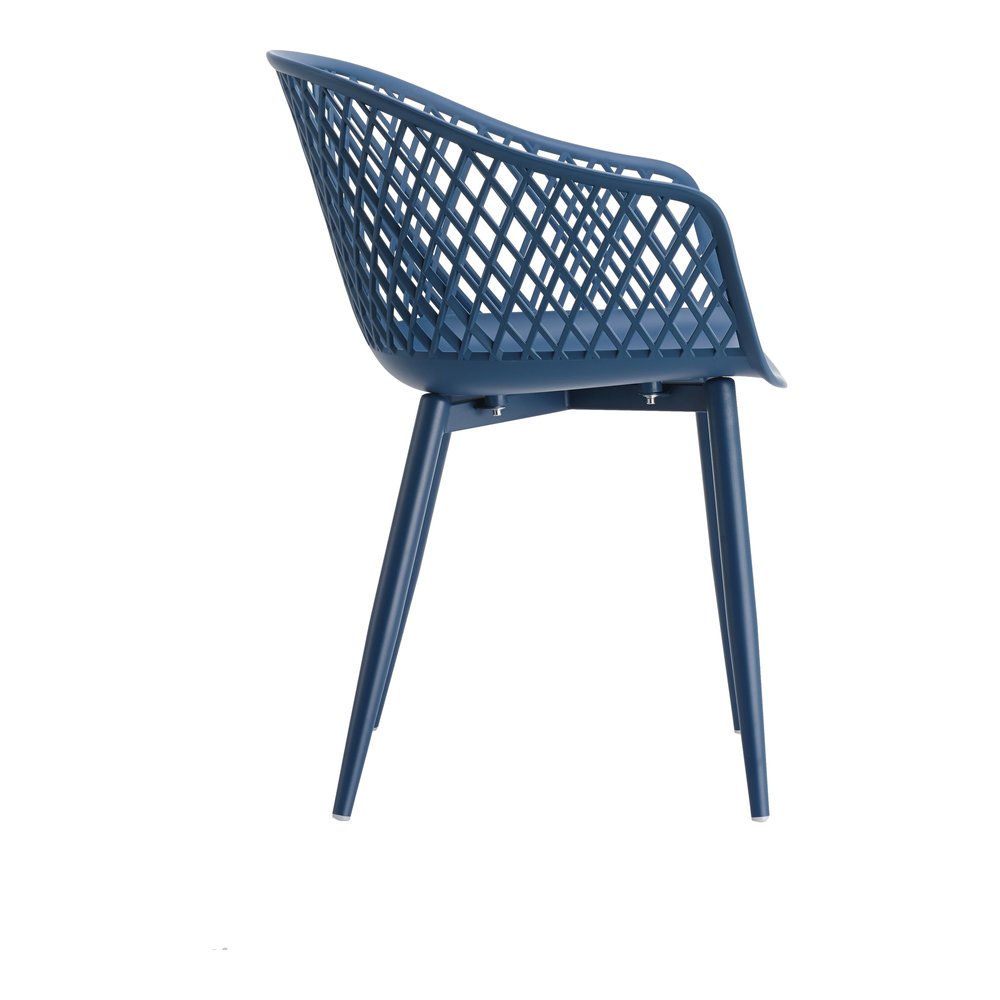 Set of Two Blue Heavy Duty Plastic Outdoor Stacking Dining Chairs on a white background