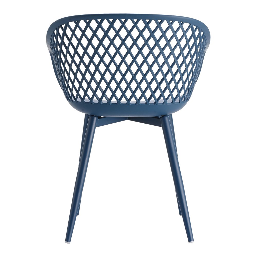 Set of Two Blue Heavy Duty Plastic Outdoor Stacking Dining Chairs on a white background