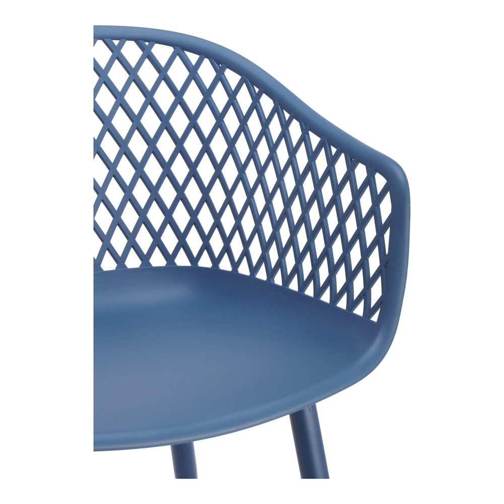 Set of Two Blue Heavy Duty Plastic Outdoor Stacking Dining Chairs on a white background