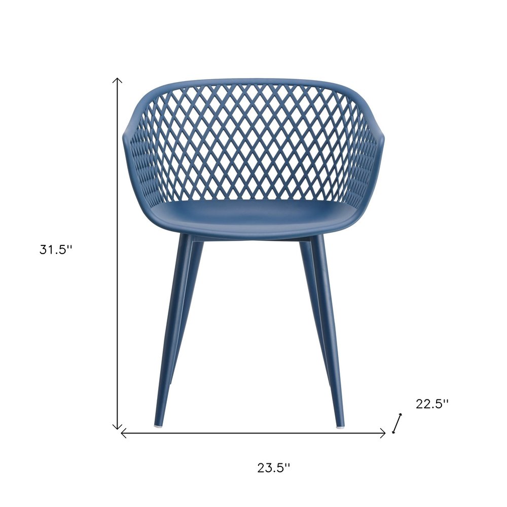 Set of Two Blue Heavy Duty Plastic Outdoor Stacking Dining Chairs on a white background
