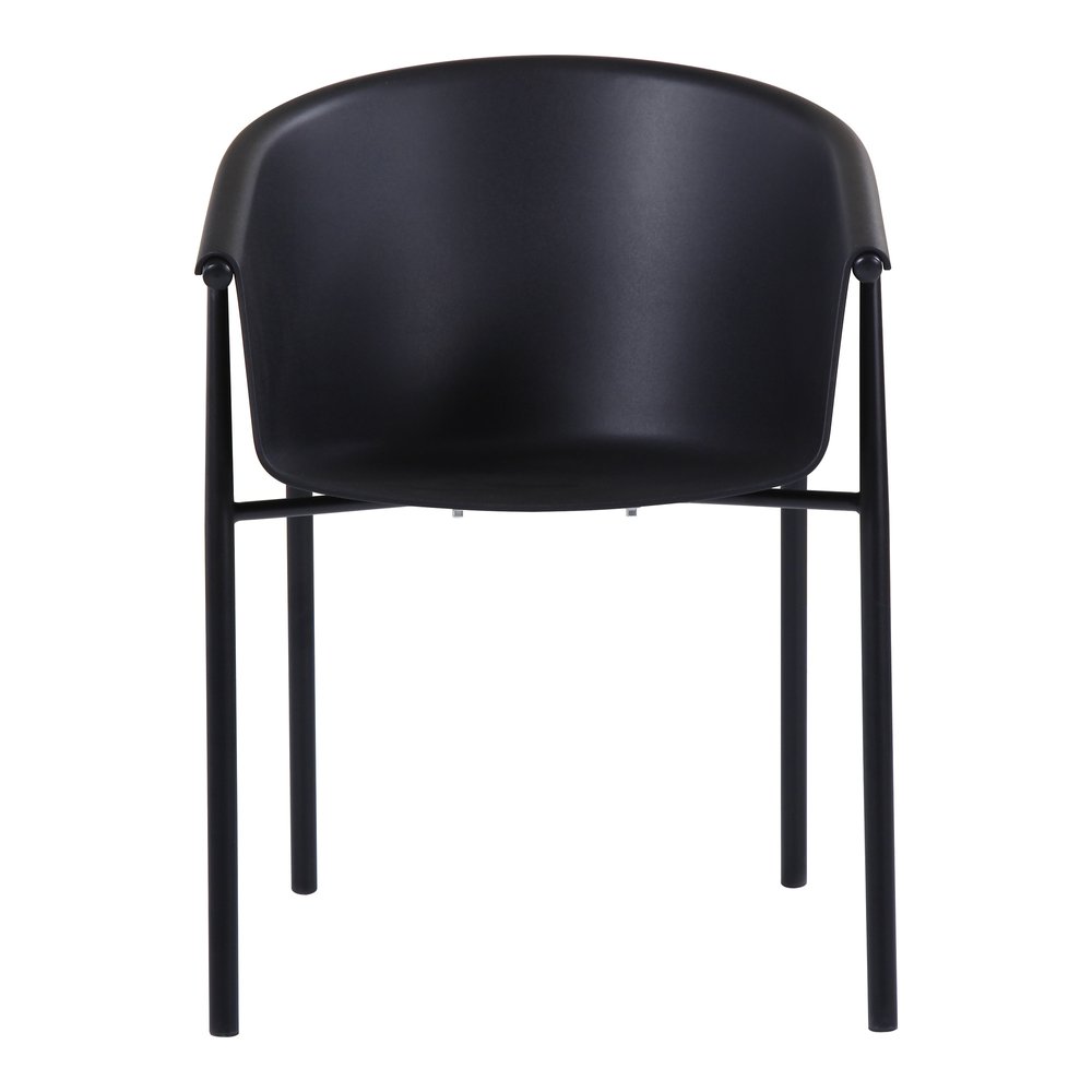 Set of Two Black Heavy Duty Plastic Outdoor Stacking Dining Chairs - 31.50" H x 23.00" W x 23.00" D on a white background