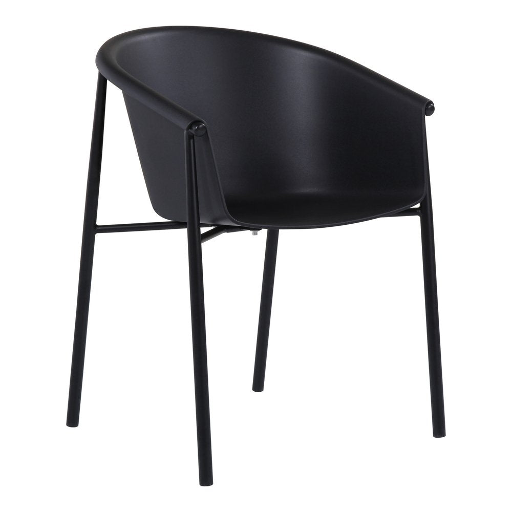 Set of Two Black Heavy Duty Plastic Outdoor Stacking Dining Chairs - 31.50" H x 23.00" W x 23.00" D on a white background