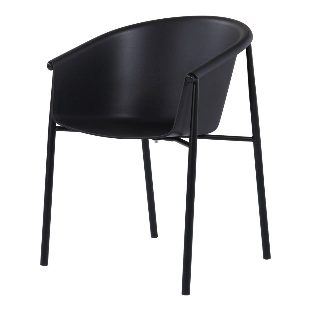 Set of Two Black Heavy Duty Plastic Outdoor Stacking Dining Chairs - 31.50" H x 23.00" W x 23.00" D on a white background