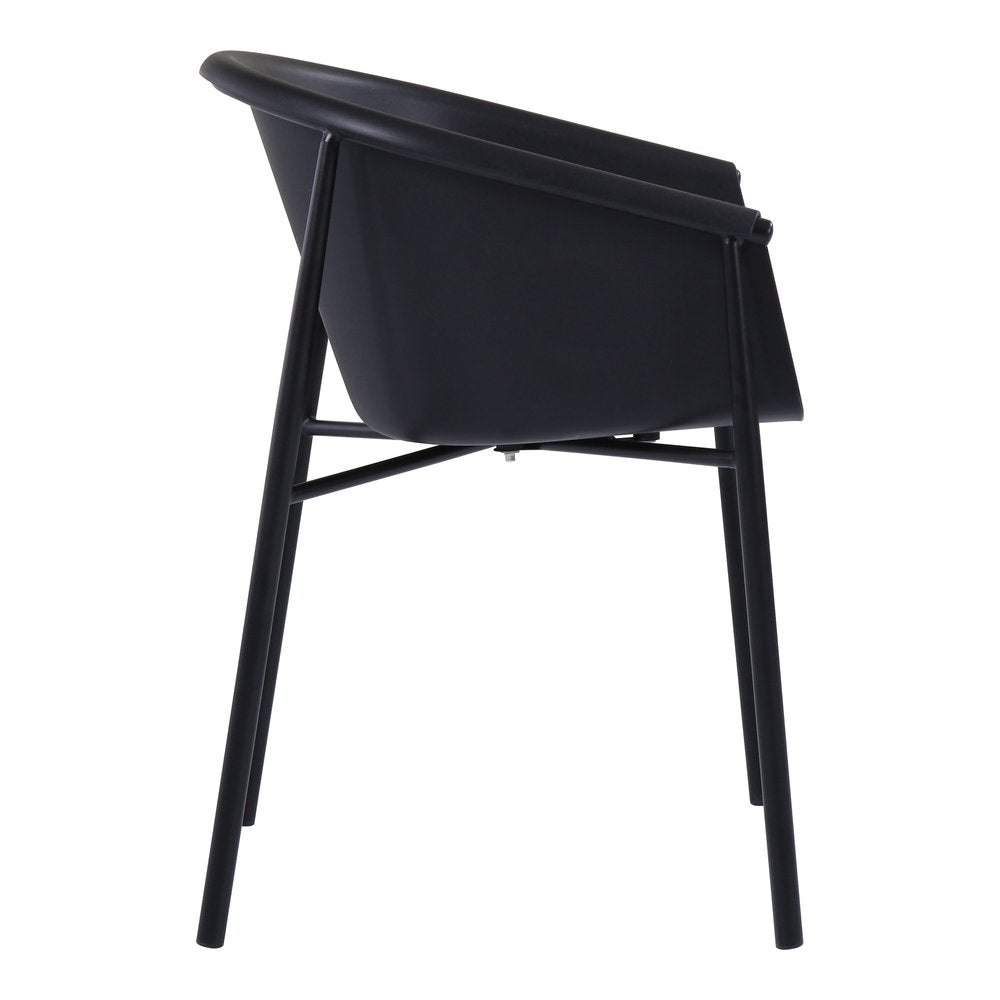 Set of Two Black Heavy Duty Plastic Outdoor Stacking Dining Chairs - 31.50" H x 23.00" W x 23.00" D on a white background