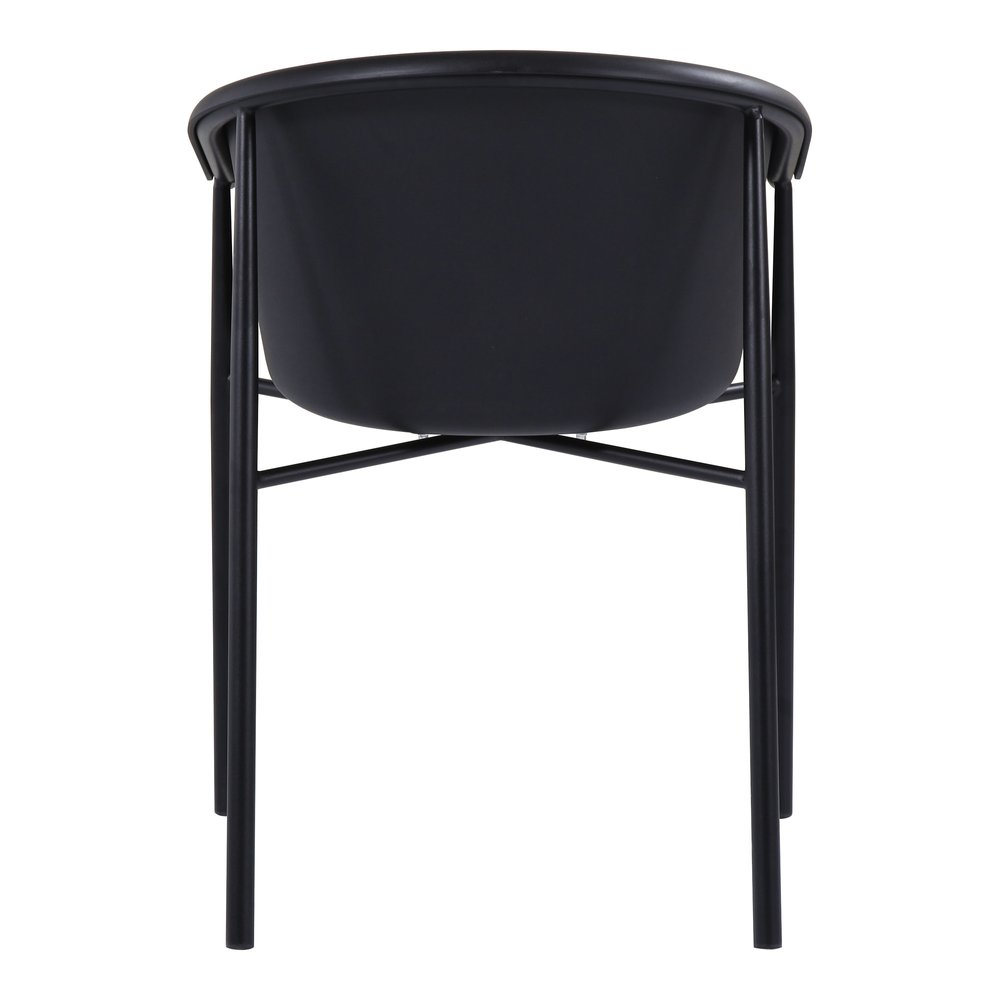 Set of Two Black Heavy Duty Plastic Outdoor Stacking Dining Chairs - 31.50" H x 23.00" W x 23.00" D on a white background