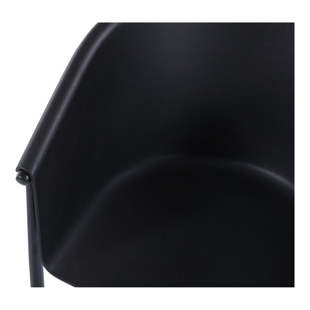 Set of Two Black Heavy Duty Plastic Outdoor Stacking Dining Chairs - 31.50" H x 23.00" W x 23.00" D on a white background