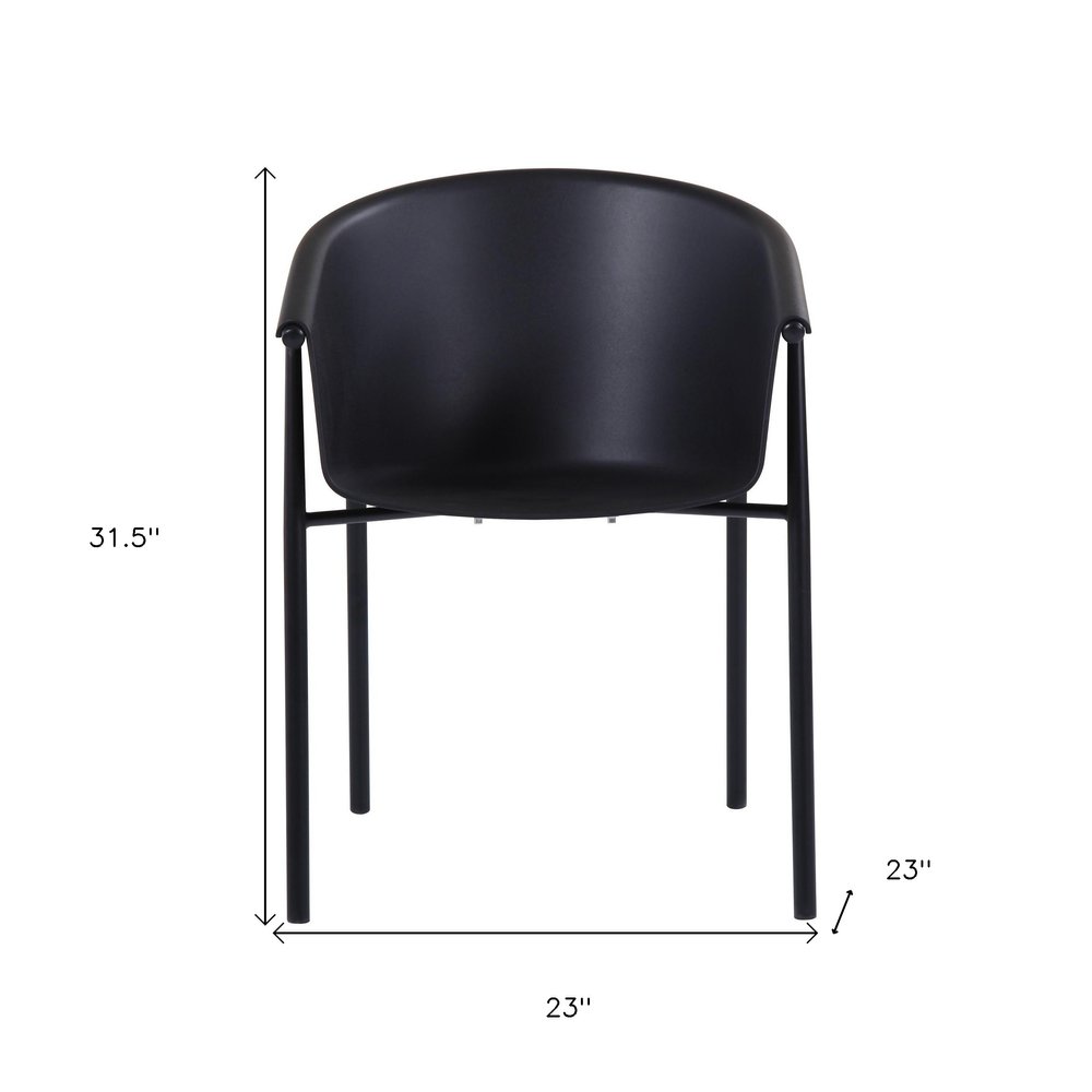 Set of Two Black Heavy Duty Plastic Outdoor Stacking Dining Chairs - 31.50" H x 23.00" W x 23.00" D on a white background