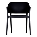 Set of Two Black Heavy Duty Plastic Outdoor Stacking Dining Chairs - 30.50" H x 21.50" W x 21.60" D on a white background