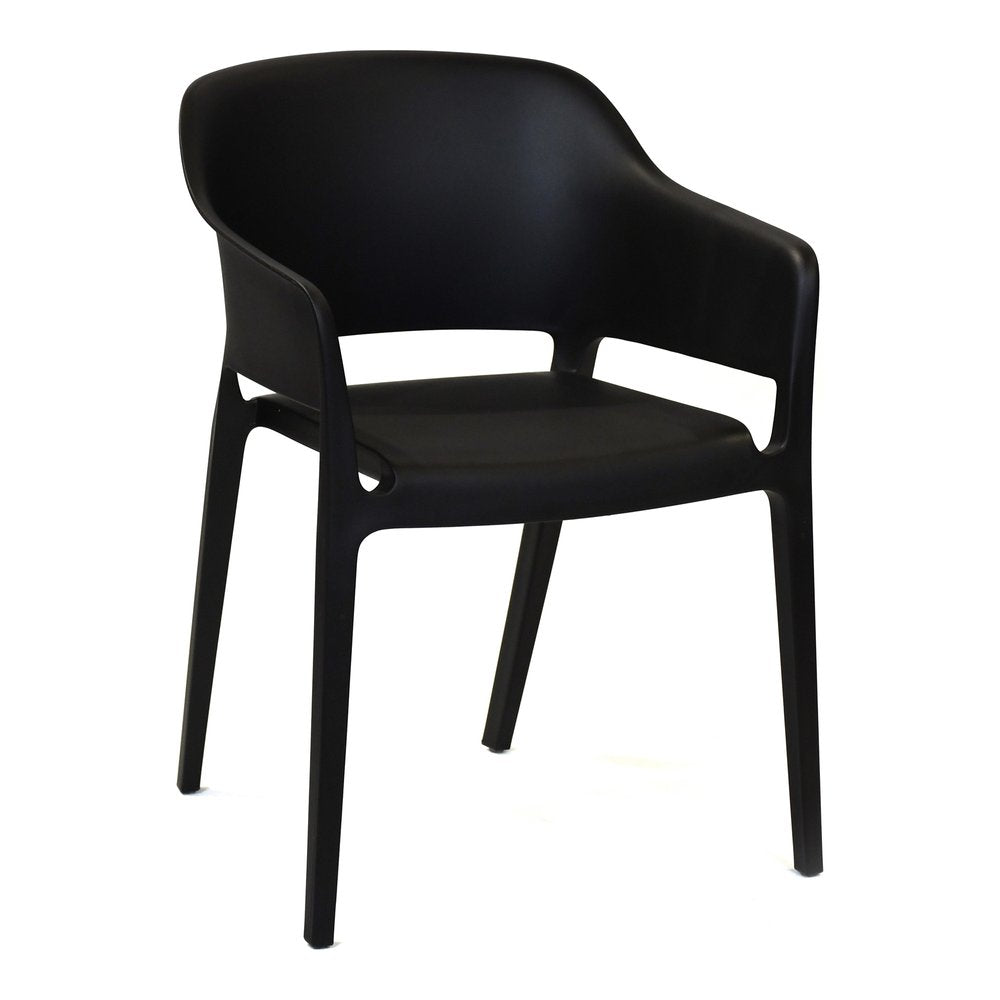 Set of Two Black Heavy Duty Plastic Outdoor Stacking Dining Chairs - 30.50" H x 21.50" W x 21.60" D