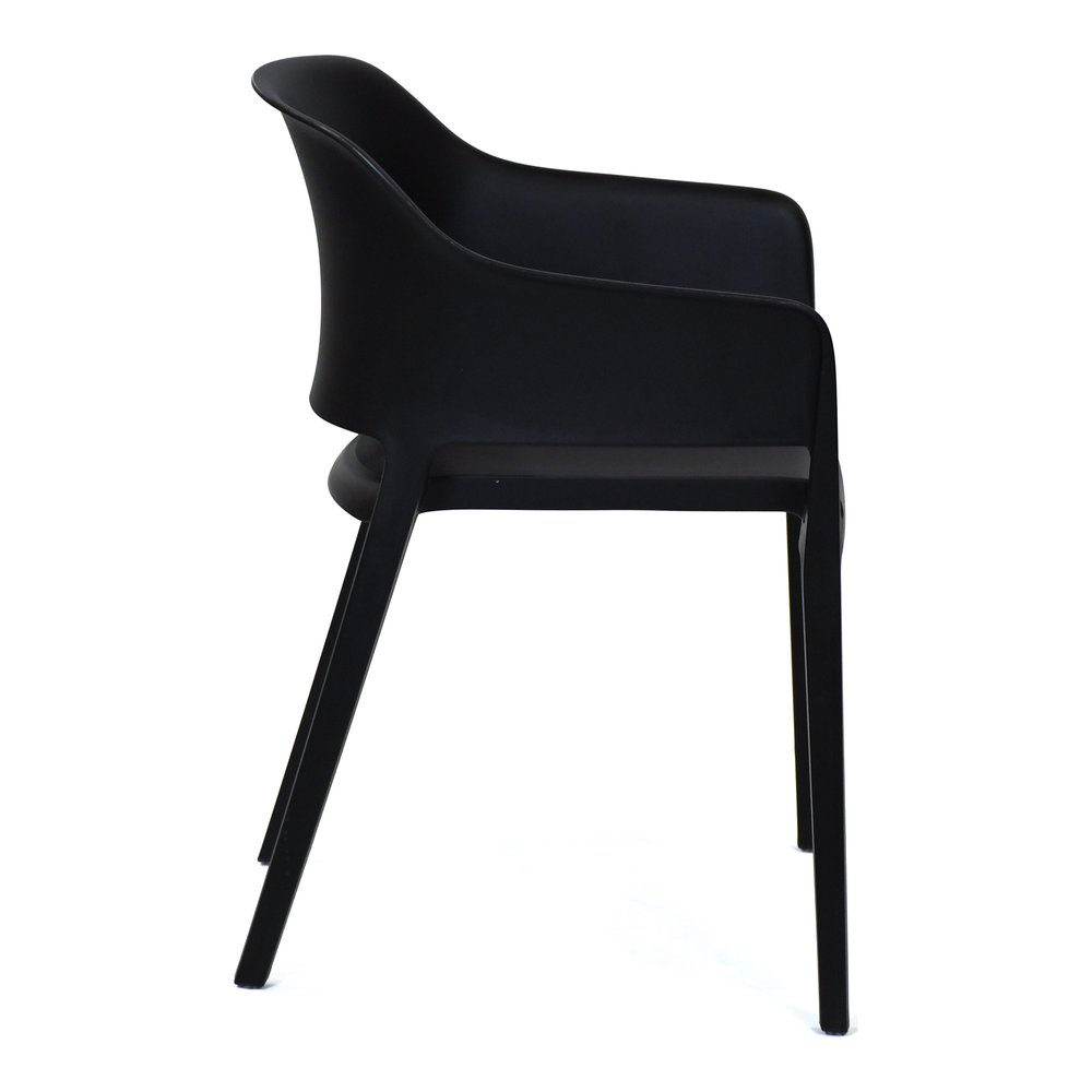 Set of Two Black Heavy Duty Plastic Outdoor Stacking Dining Chairs - 30.50" H x 21.50" W x 21.60" D