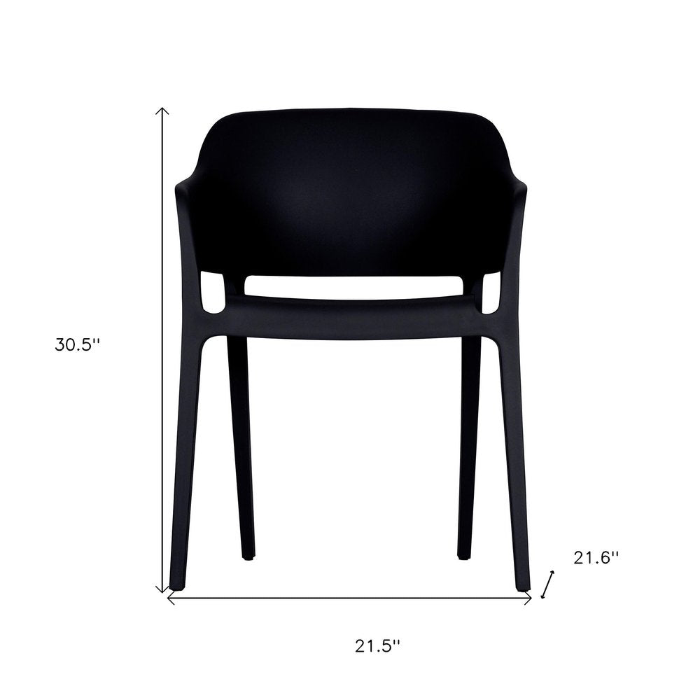 Set of Two Black Heavy Duty Plastic Outdoor Stacking Dining Chairs - 30.50" H x 21.50" W x 21.60" D on a white background